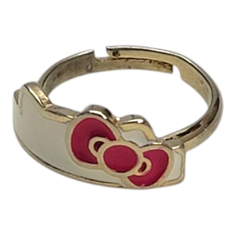 Sanrio Hello Kitty Pink Bow Enamel Wrap Ring Adjustable Gold Tone Band 2017